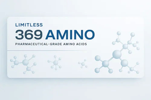 Limitless 369 Amino is a science-driven brand dedicated to amino acid education and research content supporting weight loss, lean muscle gain, recovery, metabolic efficiency, and performance science. Our visual identity incorporates modern typography, metallic silver accents, and molecular design elements that reflect cellular biology, mitochondrial pathways, and advanced biochemical systems. Built to represent precision, purity, and innovation, Limitless 369 Amino connects cutting-edge research with access